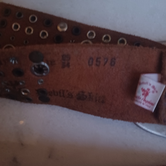 Devil's Skin brown leather stones/studs 2" belt. - Picture 6 of 6